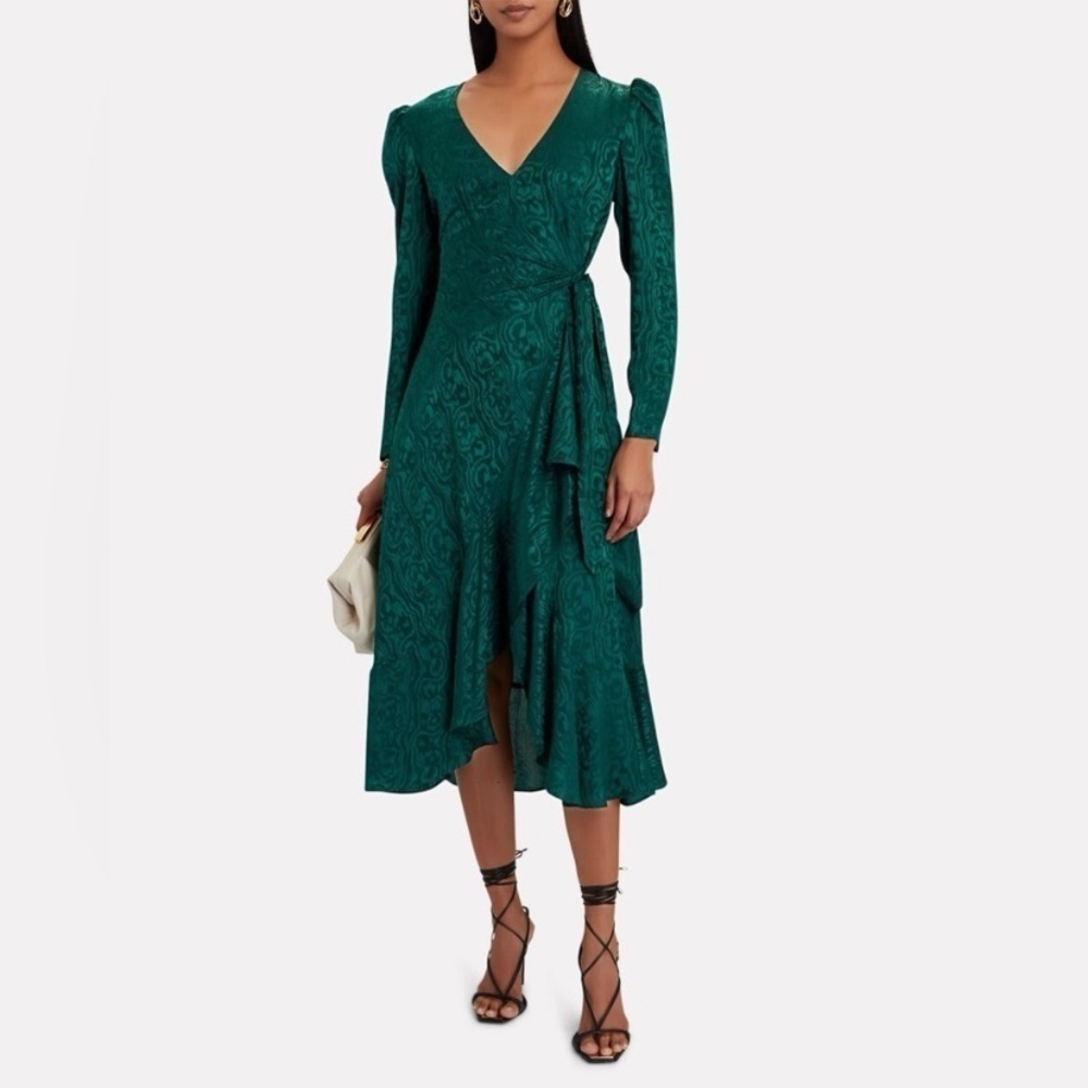 INTERMIX Birdie Silk Wrap Dress Iridescent Emerald Green Size 00